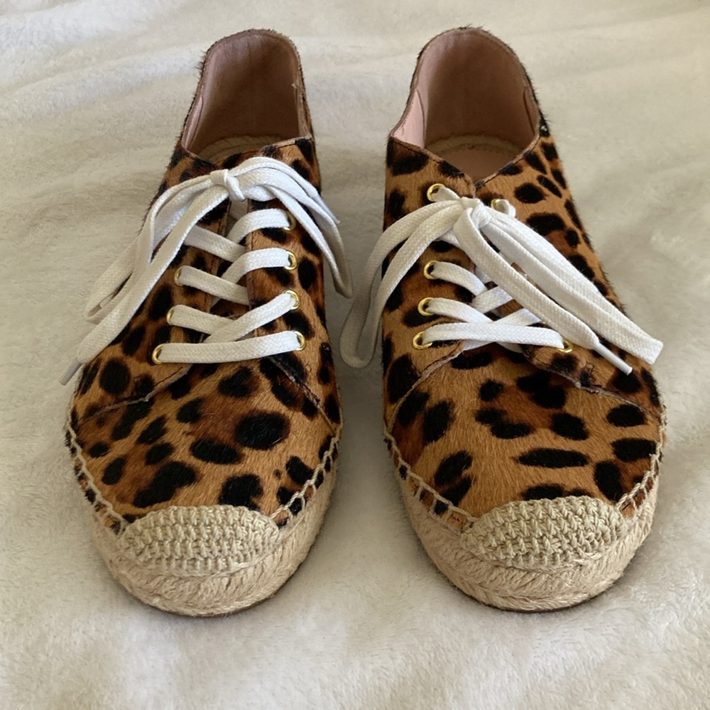 J. Crew Leopard Print Calf Hair Espadrille Sneakers size 8.5